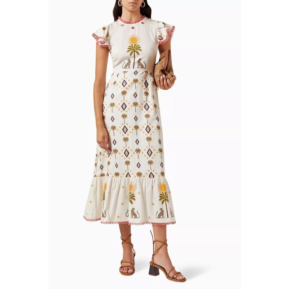 Never Fully Dressed Running Wild Midi Dress in Cotton White Size L - Picture 3 of 12